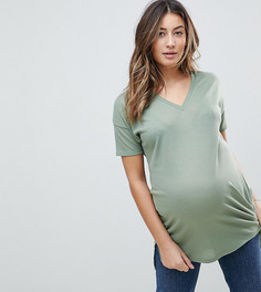 Футболка в рубчик с V-образным вырезом ASOS MATERNITY - Зеленый