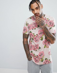 Длинная футболка с принтом роз ASOS DESIGN - Розовый