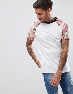 Футболка с цветочным принтом на рукавах реглан ASOS DESIGN - Белый