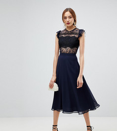 Платье миди с кружевом и оборками на рукавах ASOS TALL - Синий