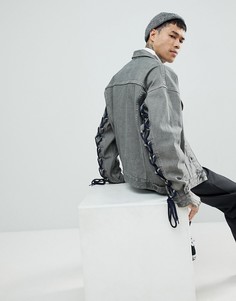 Серая джинсовая куртка oversize со шнуровкой на рукавах ASOS - Серый