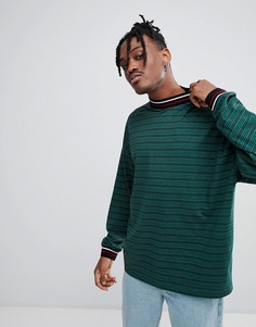 Oversize-лонгслив в полоску с контрастной отделкой ASOS - Зеленый