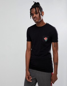 Облегающая футболка с розой на кармане ASOS DESIGN - Черный