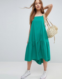 Сарафан-трапеция миди с добавлением льна ASOS - Зеленый