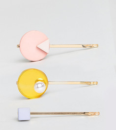 3 заколки для волос с отделкой дисками ASOS - Золотой