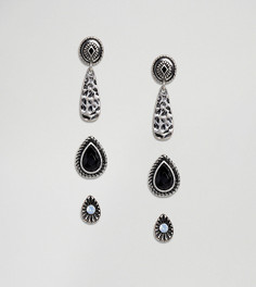 Набор из 3 серег-гвоздиков с гравировкой ASOS - Серебряный