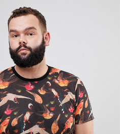 Длинная футболка с цветочным принтом ASOS PLUS - Черный