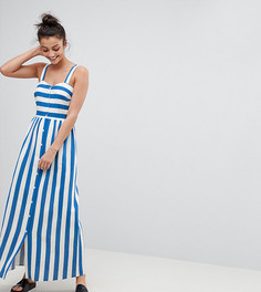 Платье макси в полоску с добавлением льна на пуговицах ASOS TALL - Мульти