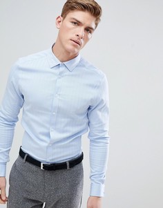 Узкая строгая рубашка с узором в елочку и двойными манжетами ASOS - Синий