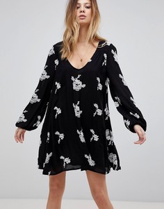 Свободное платье с длинными рукавами и принтом Free People Emma - Черный