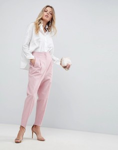 Широкие льняные брюки с завышенной талией ASOS Tailored - Розовый