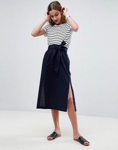 Юбка-карандаш миди с поясом-оборкой и боковым разрезом ASOS Tailored - Темно-синий