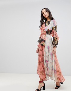 Платье макси деконструированного кроя с комбинированным цветочным принтом ASOS - Мульти