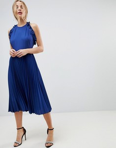 Плиссированное платье миди с открытой спиной ASOS - Синий