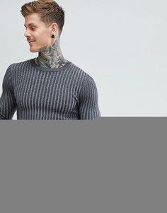 Темно-серый обтягивающий джемпер в рубчик ASOS - Серый