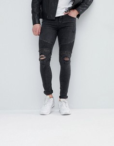 Черные рваные джинсы в байкерском стиле New Look - Черный