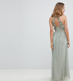 Платье макси с кружевной аппликацией и запахом Little Mistress Petite - Зеленый