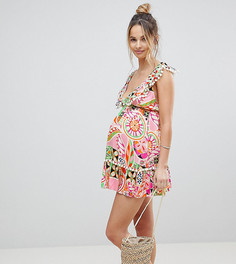 Пляжное платье с принтом в стиле ретро и помпонами ASOS Maternity - Мульти