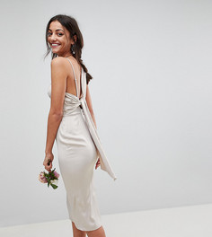 Атласное платье-футляр миди с завязкой на спине ASOS TALL WEDDING - Золотой