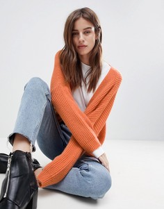 Пушистый кардиган крупной вязки в рубчик ASOS - Оранжевый