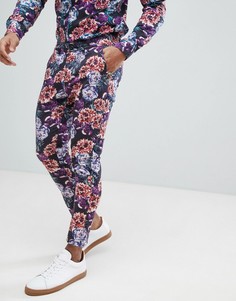 Брюки скинни с цветочным принтом ASOS - Темно-синий