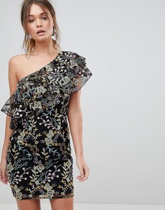 Платье мини на одно плечо с цветочной вышивкой Dolly &amp; Delicious - Мульти