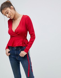 Топ с запахом и баской ASOS Fuller Bust - Красный