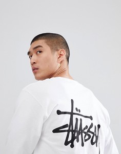 Белый лонгслив с принтом логотипа на спине Stussy - Белый