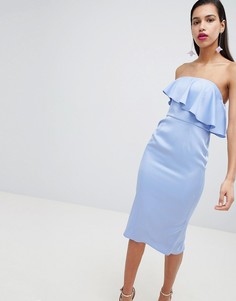 Платье миди бандо с оборкой на лифе ASOS - Синий