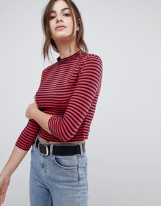 Кроп-топ в полоску с длинными рукавами и высоким воротом ASOS - Мульти