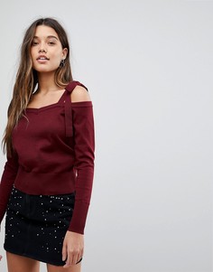 Трикотажный джемпер с открытыми плечами и завязками на рукавах Fashion Union - Красный