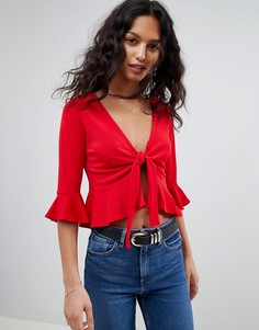 Топ с завязкой и оборками ASOS - Красный