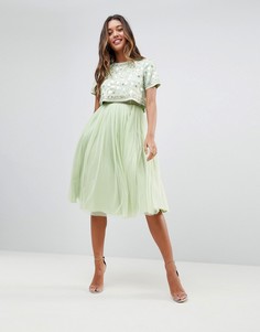 Платье миди из тюля с декоративной отделкой и укороченным топом ASOS - Зеленый