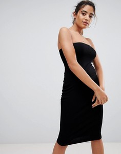 Облегающее платье миди бандо в рубчик ASOS - Черный