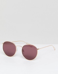 Солнцезащитные очки с золотистой оправой и розовыми стеклами Weekday - Золотой