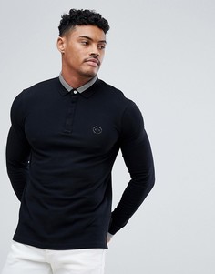 Черное узкое поло с длинными рукавами и логотипом Armani Exchange - Черный