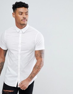 Белая узкая хлопковая рубашка с короткими рукавами Armani Exchange - Белый