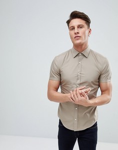 Рубашка цвета хаки из поплина с короткими рукавами HUGO - Зеленый