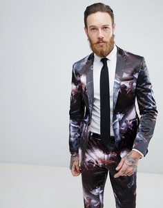 Сатиновый приталенный пиджак с принтом ASOS - Черный
