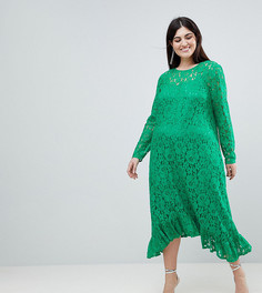 Кружевное свободное платье миди ASOS CURVE - Зеленый