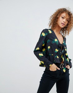 Топ с оборкой и лимонным принтом ASOS - Мульти