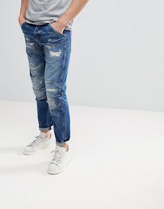 Состаренные суженные джинсы G-Star 5620 3D - Синий