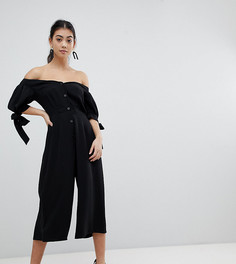 Комбинезон с открытыми плечами и завязками на рукавах ASOS PETITE - Черный