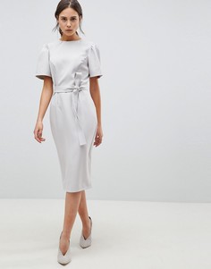 Платье-футляр миди с поясом оби ASOS - Серый