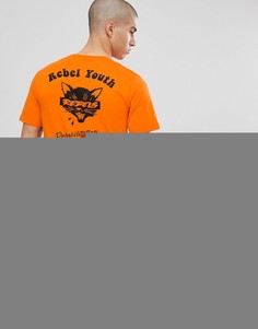 Футболка с принтом Rebel Youth на груди и спине Only &amp; Sons - Оранжевый