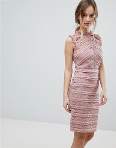 Кружевное платье с оборками Lipsy - Розовый