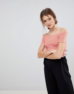Боди в полоску с короткими рукавами и открытыми плечами ASOS - Красный