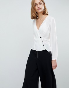 Топ с запахом и контрастными пуговицами ASOS - Кремовый