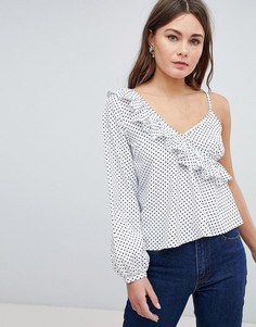 Топ в горошек с оборкой Boohoo - Мульти