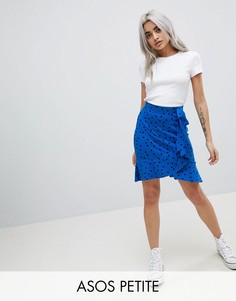 Мини-юбка в горошек с запахом ASOS PETITE - Синий